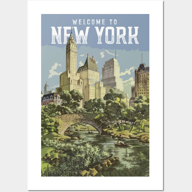 NEW YORK City Vintage style poster | Postcard style Placard Vacation Souvenir Wall Art by Naumovski